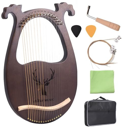 ZORZA Kleine Leierharfe,16 Saiten Mahagoni KorpusLyre Harfe Tragbar,Leier mit Stimmschlüssel und gepolsterter Tasche, etc,Pick Musikinstrument für Erwachsene Kinder Anfänger,A02