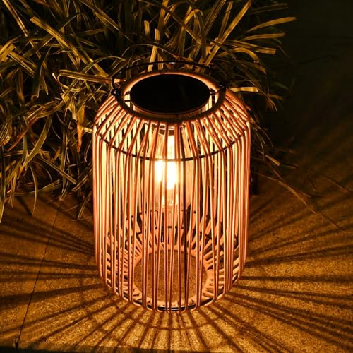 ZWOOS Lanterna Solare Esterno, Grande Lanterna Solare Rattan, Sospesa/In Piedi, Lampada Solare per Balcone, Patio, Giardino