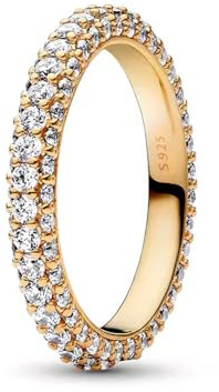 TOFBS Luxuriöser Rundherum Pavé Zirkonia Ring Sterling Silber S925 Ewigkeitsring Schmuckstück Damenring Glänzender Kristallbesetzter Schmuck