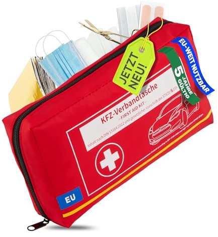 Smart-Planet Auto Verbandtasche aktuelle Norm 2024 KFZ XXL Verbandskasten DIN 13164:2022 47 teilig Erste Hilfe Set StVO konform Europaweit nutzbar - Kombitasche - Warndreieck Warnweste