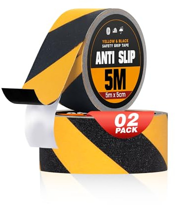LEDSone 2 Rolls Heavy Duty Yellow and Black Anti Slip Tape 5 cm x 5m Water Proof Heat Resistant Stong Adhesive for Outdoor Indoor Safety Non Skid High Traction Tread Grip Tape for Steps Ramp Stairs