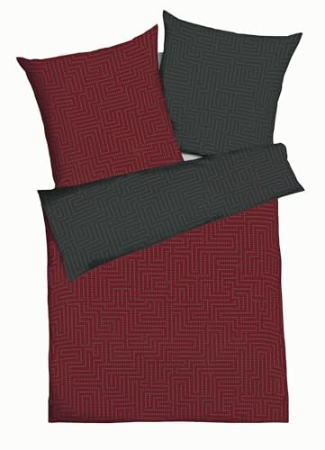 JACK by Kaeppel Mako Satin Wende Bettwäsche 200x200cm 3 TLG. Password Punkte Dots Linien Rot Violett Smaragd, Farbe:Rot