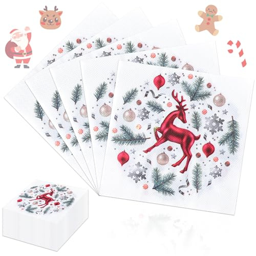 Lets Joy Servietten Weihnachten,100 Stück Papierservietten Weihnachten, Weihnachtshirsch Servietten, Weihnachten Party Tischdeko, Weihnachten Tischdeko Neujahr Geburtstag Gartenfeste 33x33cm