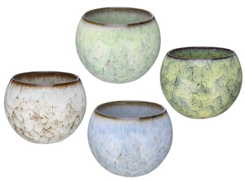 sourcing map 4pcs Handmade Tea Bowls 150ml / 5oz Kiln Change Chinese Japanese Teacup Ceramic Gong Fu Tea Set for Office Home Gifts, Yellow Pale Blue Green White