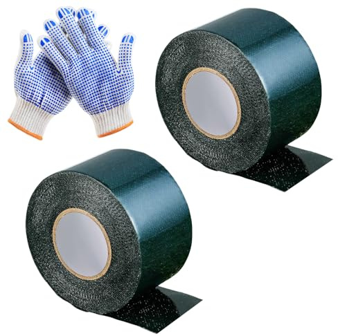 2 Pezzi Nastro Biadesivo per Erba Sintetica,Nastro per Erba Sintetica,5cm*5m,per Cucitura di Erba,Nastro di Aggraffatura di Erba Artificiale,1 Paio di Guanti