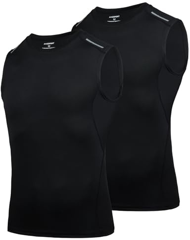 AMZSPORT Canotta Compressione da Uomo, Canottiere Palestra Maglietta Senza Maniche Maglie Sportiva Running Bodybuilding T-stirt, NeroNero Rete XL