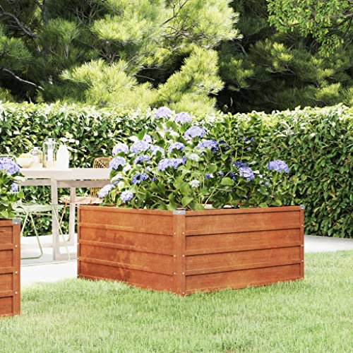 Hovothy Bancal alto oxidado para jardín, bancal elevado, metal, para verduras, acero elevado, resistente a la intemperie, para hierbas, para exteriores, oxidado, 100 x 100 x 45 cm, acero corten