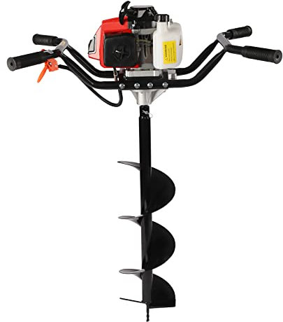 63CC Petrol Earth Auger 3HP Auger Post Hole Digger 2 Stroke Gas Powered Earth Gas Power Post Hole Digger with Drill Bit, Funnel and Proportioning Barrel, Petrol Spiral Digger for Planting Trees