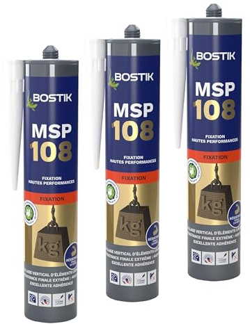 Bostik MSP 108 - Mastic de Fixation Hautes Performances - Formule MS Polymères - Intérieur/Extérieur - Maintien Immédiat - sans Solvant et sans Isocyanate - Couleur : Blanc - 1 Cartouche 290 ml