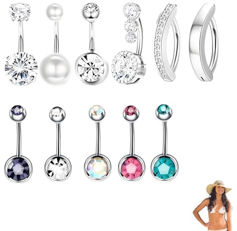 11 Pcs Belly Button Bars, Belly Button Piercing, Perfect for Daily Wear, These Are ideal for Various Occasions Match Different Outfits and Styles.