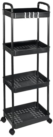 PATIKIL Carro De Utilidad Rodante De 5 Niveles con Mango Carro Organizador De Estantes De Almacenamiento Carro Organizador De Almacenamiento Móvil con Ruedas Negro