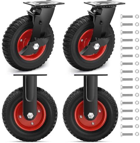 Nefish 8 Inch Heavy Duty Outdoor Casters 2200 LBS, Durable Large Casters Wheels Set of 4, Industrial Grade Rubber Castors with Knobby Tread for Trolley, Industrial and Chicken Coop (2 Brake & 2 Rigid)