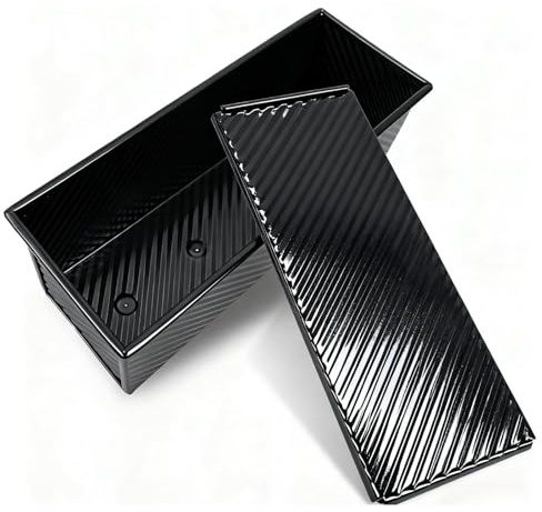 Hikaproligt Toastbrot Backform 1000g, Antihaft Pullman Kastenform mit Deckel, Rechteckige Brotbackform aus Carbonstahl für hausgemachtes Brot & Sauerteig, Lange Toastform mit Teigschneider, Schwarz