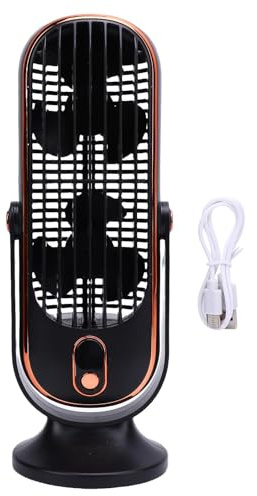 SIXRUN Ventilateur Tour de Bureau à Double Ventilateur, Moteur sans Balais à 5 Vitesses, Rechargeable, Portable, pour la Maison et le Bureau, avec écran LED et Chargement USB de Type C, (BLACK)