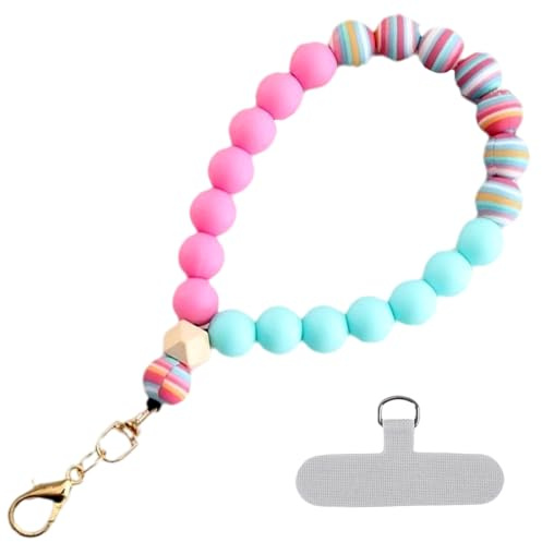 SGERUFZ 1 cordino per cellulare con distanziatore, portachiavi, braccialetto e cordino, ciondolo arcobaleno, braccialetto, anti-smarrimento e anti-caduta, per cinturini per cellulari