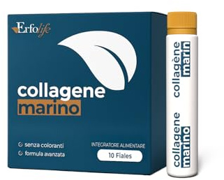ERFO LIFE - Integratore alimentare antietà - Collagene marino PEPTAN® e acido ialuronico - Limita la comparsa delle rughe - Formula avanzata con vitamina C e zinco - Senza coloranti - 10 fialette