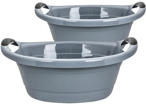 Set di 2 vasche per la biancheria, 25 litri, colore grigio, made in EU, con manici, 62 x 43 x 27 cm