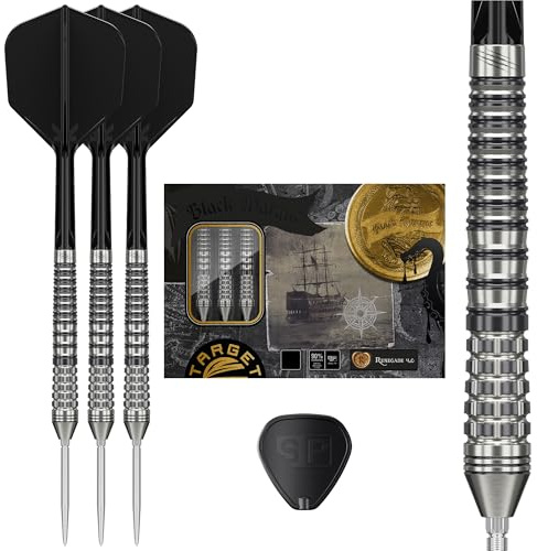 Target Japan Black Marque Renegade 4.0 Steel Tip Darts with Kflex, 23G/25G | 90% Tungsten Dart Set, K-Flex Flights and Shafts No.6, Nano Swiss Points, Player Jun Kawashima