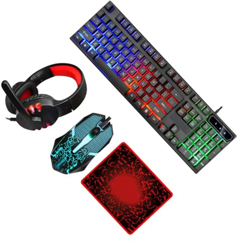 DIYEAH 1 Ensemble Clavier Rétroéclairé Souris Ergonomique Casque et Tapis de Souris pour Pc et Gaming