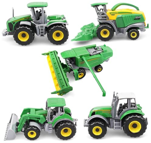 victob Set of 5 Diecast Farm Tractor Toys - Mini Farm Vehicle Set with Combine Harvester, Forage Harvester and Trucks - Alloy with plastic parts Tractors - Christmas Birthday Gifts & Party Favors