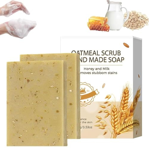 Natürliche Haferflocken & Milch Seife Bar für trockene empfindliche Haut, feuchtigkeitsspendende sanfte Reiniger, Gesicht Körper Hand Bio-Seife, erweichen reinigen Sie Ihre Haut (2 Pcs)