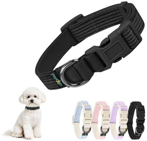 Collar Perro Pequeño Collares para Perros Ajustables (25-40cm)de Pana-Algodón Suave Dog Collar con Hebilla de Liberación Rápida para Gato Cachorros Perros Pequeños Medianos para Adiestramiento(Negro)