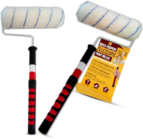 AIBULO Telescopic Paint Roller 9 Inch – Extendable Heavy Duty Roller with Soft Grip Handle | Smooth Finish Paint Applicator for Walls, Ceilings & Home Decorating | Professional Painting Tool