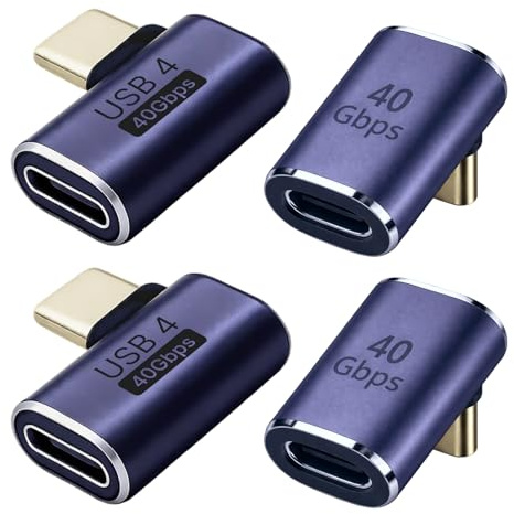 JiangZShangM 4PCS USB C 90 Degree Adapter 100W, USBC Mâle vers Femelle à Angle Droit 40Gbps, USB C Coudé Adaptateur pour Tablette et Ordinateur Portable, Angle Droit TypeC Mâle vers USBC Femelle