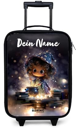 NoBoringSuitcases© Kinderkoffer Klein Personalisiert mit Name Reisekoffer | 48x31x19 cm - Kleine Kinder Koffer Luggage mit LED Rollen Suitcase Nacht - Zauberkunst