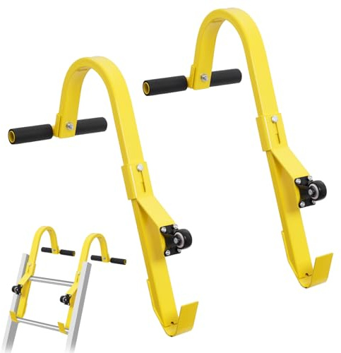 Roof Ladder Hook Kit, Universal Roof Hook Ladder Kit with Wheel, ladde𝗿 Stand Off with Rubber Grips, Heavy Duty Steel ladders Stabilizer 661 lbs Weight Rating for Easy Access to roofs 2 Pack