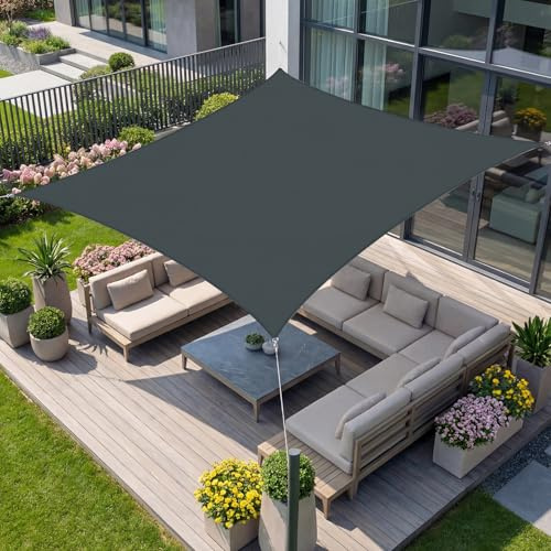 wiipara 3,6x3,6m Sonnensegel Rechteckig, Wasserdicht Sonnenschutz Segeltuch Sunsegel, 95% UV Schutz, Regenschutz, Premium Polyester Sonnensegel für Balkon Terrasse Garten (Anthrazit)
