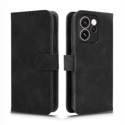 GOKEN Fodral för Oppo Reno 15 FS/Reno 15 F – stötsäkert mobiltelefonfodral av syntetiskt läder och silikon, vikbart skyddsfodral med kortfack, fällbart stativ och magnetisk stängning, svart