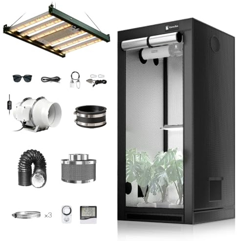 Cannobox Growzelt Komplettset mit Growzelt 90x90x180 cm 240W LED Grow Lampe und Regelbar Rohrventilator 100mm Set Belüftungssystem Indoor Grow Zelt Komplett Set für Hydrokulturen