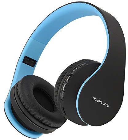 PowerLocus Wireless Bluetooth Over-Ear Stereo Foldable Headphones, Wired Headsets Noise Cancelling with Built-in Microphone for iPhone, Samsung, LG, iPad (Black/Blue)