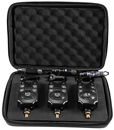 Lixada Wireless Angeln Bissanzeiger Set Digital Angeln Alarm Kit LED Alarmanzeige Alarm Bell Empfänger Angeln Swinger Angelgerät mit Reißverschluss Box (1.5)