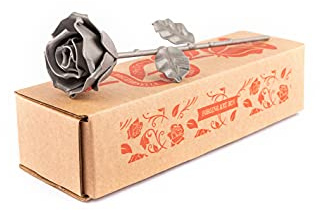 Forging Art Bcn® Ewige Rose aus Schmiedeeisen - Handgeschmiedet - Geschenk zum Muttertag, Valentinstag, Hochzeitstag, Eiserne Hochzeit (Grau)