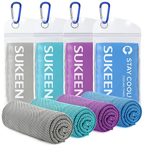 Sukeen 4 Pack Cooling Towels (40x12), Cooling Neck Wraps, Ice Towel, Soft Breathable Chilly Towel,Microfiber Towel for Yoga,Sport,Running,Gym,Workout,Camping,Fitness,Workout & More Activities
