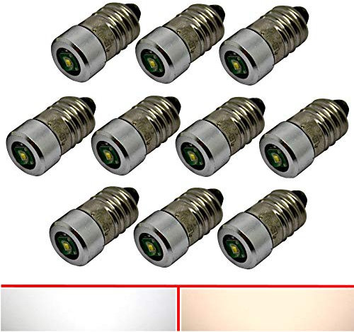 E10 LED - 6V 12V 24V - Taschenlampe Birne Lampe Glühbirne weiß kaltweiß DC (warmweiß, 10x)