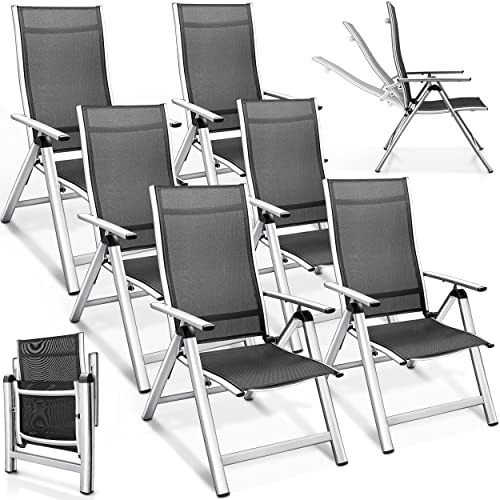 tillvex Gartenstuhl Premium 6er Set klappbar aus Aluminium | Hochlehner mit Armlehnen | Klappstuhl verstellbar | Klappsessel Balkon Garten Terrasse (Silber)