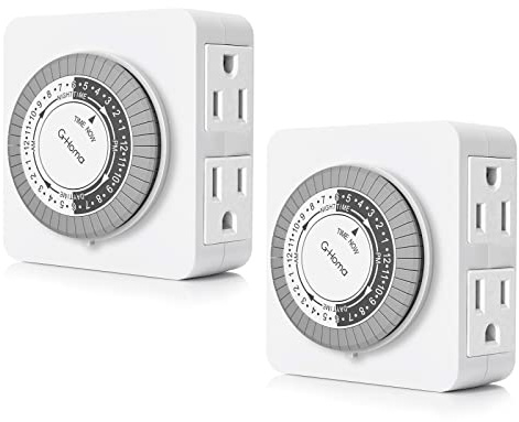 G-Homa Timer Outlet Electric Indoor with 2 Grounded Outlet,Plug-in 24-Hour Mechanical Timers,Daily On/Off Cycle,Energy Saving for Lamps, Seasonal, Christmas Lights and Holiday Decorations (2 Pack)