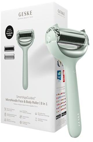 GESKE | SmartAppGuided™ MicroNeedle Face & Body Roller | 8 i 1 | Derma Roller | Elektrisk dermaroller | Microneedling | Microneedling-enhet | Nålrulle | Needleroller | Beauty Roller
