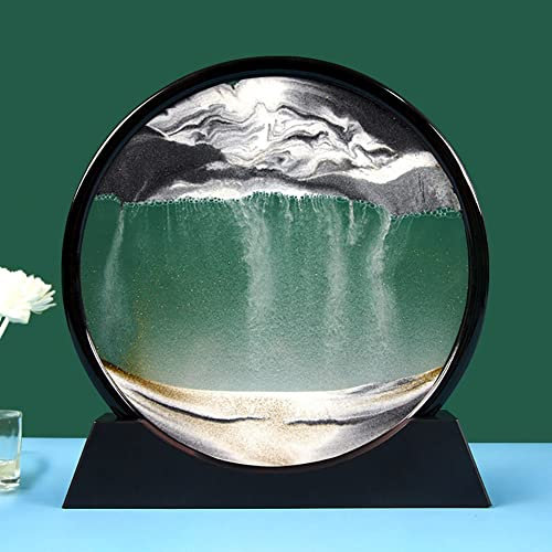 Image De Sable En Mouvement, Peinture De Sable Fluide,Art De Sable Mobile,Peinture De Sable Qui Coule 3D Sablier De Cadre De Sable En Verre Rond,Décoration De Sablier De Paysage Naturel ( Color : H ,