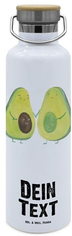 Mr. & Mrs. Panda Personalisierte Trinkflasche Avocado Pärchen - Geschenke, Edelstahl personalisiert, Liebe, Mit Namen, Flasche, Babyshower, Schwangerschaft, Gravur, Familie, Kinder