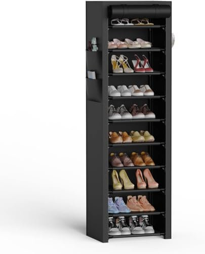 Vicye Scarpiera a 11 Ripiani con Copertura Antipolvere per 20-22 Paia di Scarpe, Impermeabile, Scarpiera Migliorare l'utilizzo dello spazio Slim in Tessuto, per Tacchi Alti, Scarpe Sportive, Nera