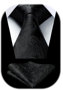 HISDERN Cravate pour Homme Noir à Motif Cachemire Mariage Élégant Cravates Extra Longues Hommes et Pochette de Costume, XL