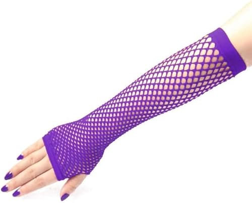 Aeromdale Lange Netzhandschuhe fingerlose Fäustlinge Ärmel Vintage Braut Handschuhe Zubehör für Verkleidung Tanzparty Bars Hochzeit Dress Up Lila, mehrfarbig, M