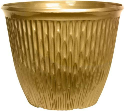 AKKIN Christmas Festive Decorative Plastic Round Plant Pot Planter Brooklyn Range High Gloss Gold - 30cm (H) 38cm (D) 23 Litre Volume - Indoor or Outdoor Use