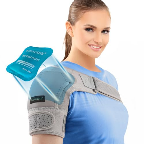 KONSEDIK Compression Recovery Shoulder Brace Immobilizer for Torn Rotator Cuff,AC Joint Pain Relief,Dislocation,Arm Stability,Injuries,Tears,Adjustable Fit Supports for Men&Women (Gray, Small)