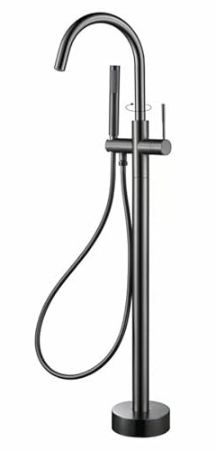 WRJAHCG Freistehende Badewanne Standarmatur Mit Handbrause Und 360° Drehen Auslauf Freistehende Einzelgriff Wannenarmatur Messing Standarmatur,Grau