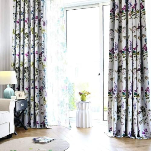 MYRU Flora Pencil Pleat Curtains, 2 Panels 66x84 Inches, Purple Blue Floral Print, Room Darkening Curtains for Bedroom & Living Room, Light Reducing & Insulating Window Treatments